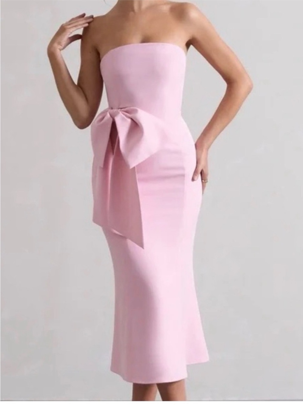 Club L London Strapless Pink Bow-Detail Midi Dress